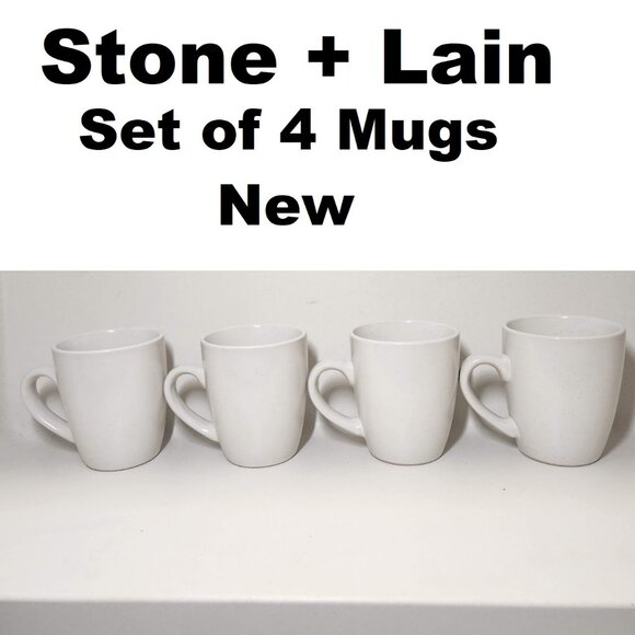 NEW Stone Lain 4 Piece Stoneware mugs cups Coffee Tea Dinnerware Set White Stone - Picture 1 of 5
